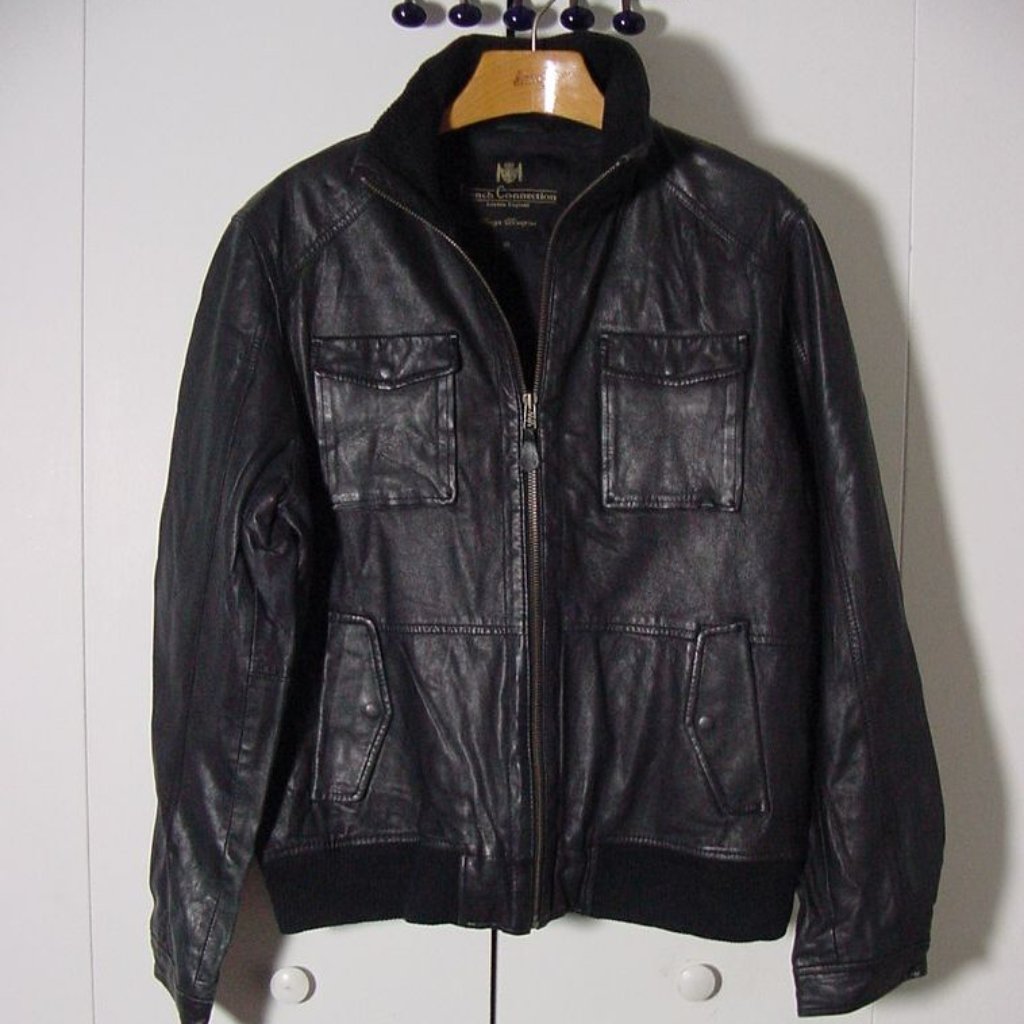 Vtg 80's 90's French Connection Black Leather Women's Jacket Knit Collar Sz Xl